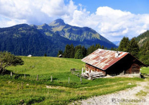 structure at the foot of a mountain