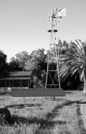 Windmill and photovoltaic panels