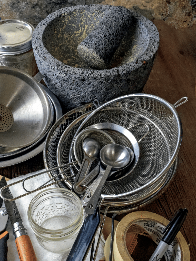 Foraging equipment on a table