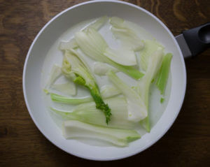 Napa cabbage in a pan