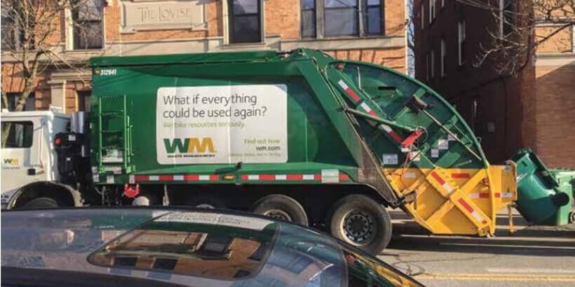 Garbage truck with caption "What if everything could be used again?"