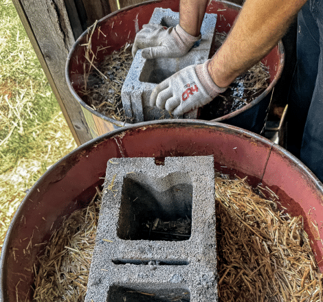 cement pressing down straw