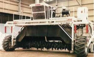 A compost windrow turner at the Albuquerque Soil Amendments Facility, 2003.