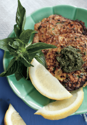 salmon cakes with lemon pesto